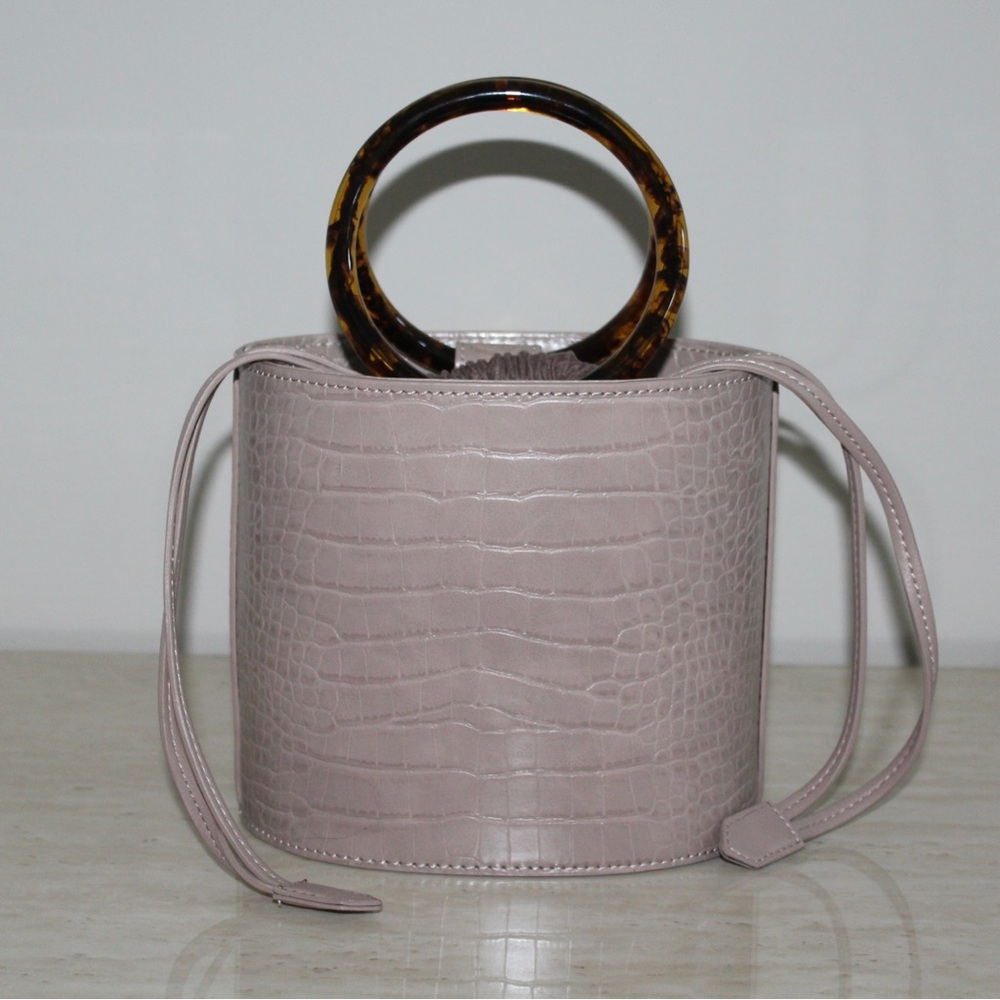 Elizabeth and James Taupe Ring Handle Croco Crossbody Bag